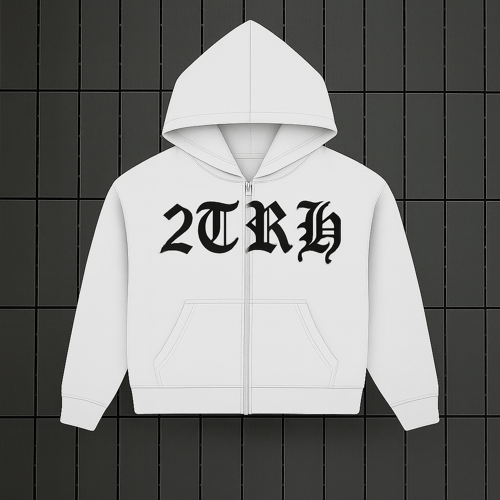 2TRH Gothic Zip Hoodie – White Edition - 𝐓𝐖𝐎𝐓𝐑𝐔𝐓𝐇