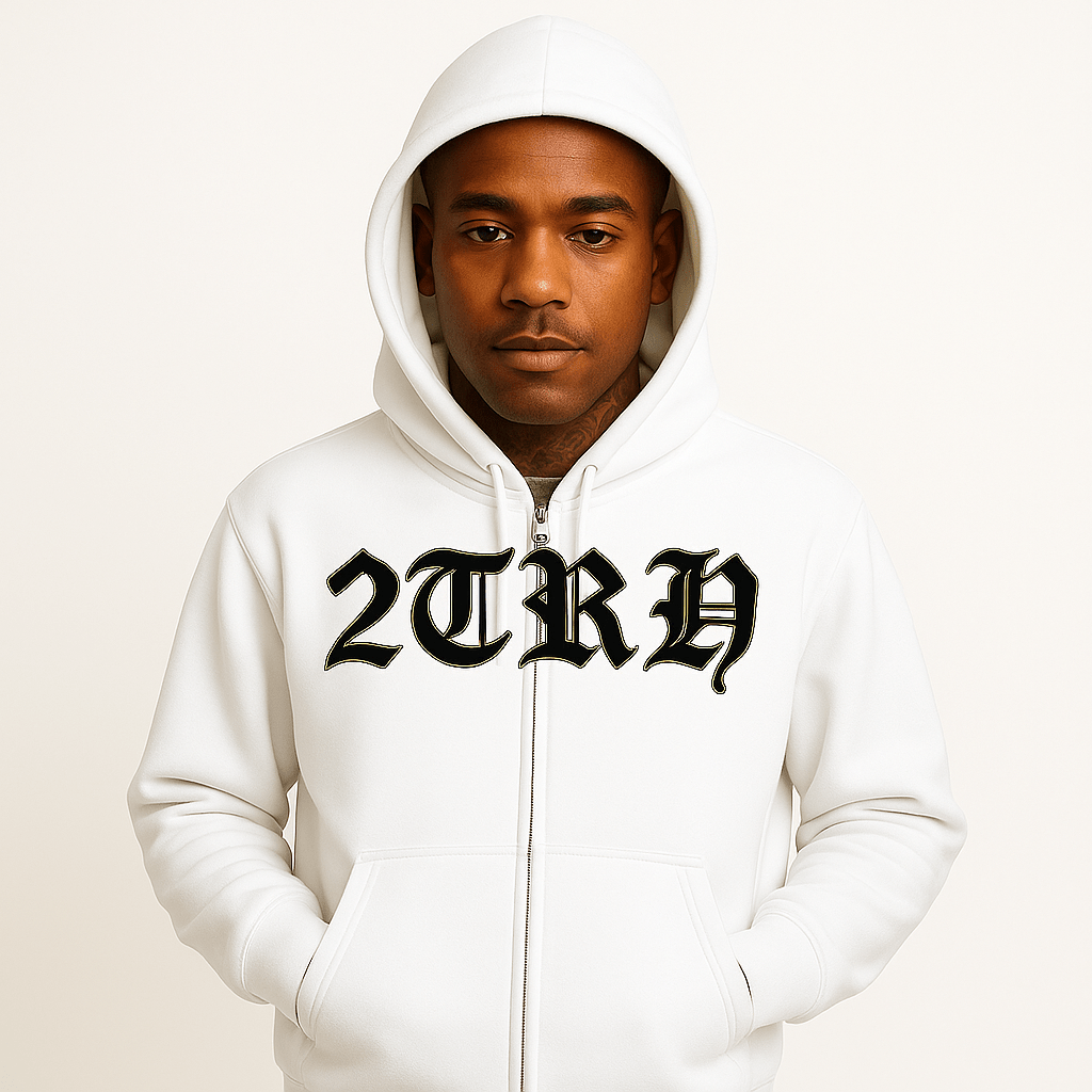 2TRH Gothic Zip Hoodie – White Edition - 𝐓𝐖𝐎𝐓𝐑𝐔𝐓𝐇
