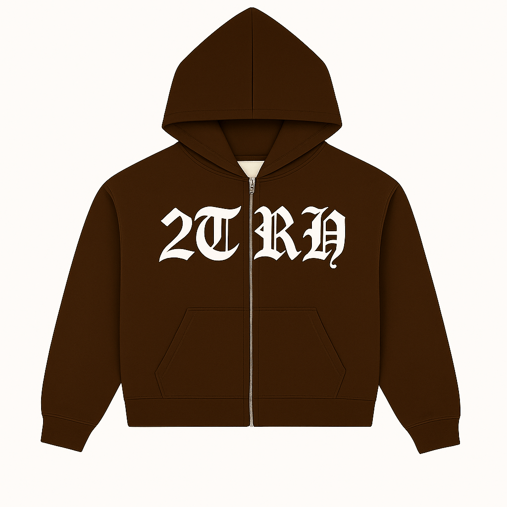 2TRH Gothic Zip Hoodie – Mocha Brown Edition - 𝐓𝐖𝐎𝐓𝐑𝐔𝐓𝐇