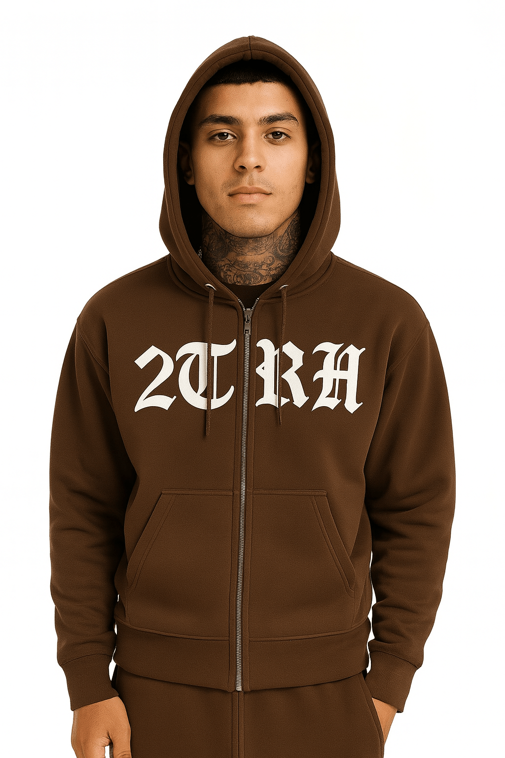 2TRH Gothic Zip Hoodie – Mocha Brown Edition - 𝐓𝐖𝐎𝐓𝐑𝐔𝐓𝐇