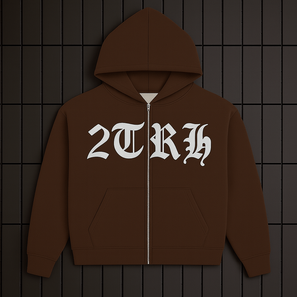 2TRH Gothic Zip Hoodie – Mocha Brown Edition - 𝐓𝐖𝐎𝐓𝐑𝐔𝐓𝐇